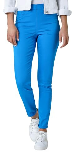 Roman Originals Jeggings for Women UK Jean Ladies Stretchy Trousers Denim Leggings High Waist Rise Pull On Skinny Straight Leg Cotton Pants Smart Casual - Fluorescent Blue (31 in) - Size 20