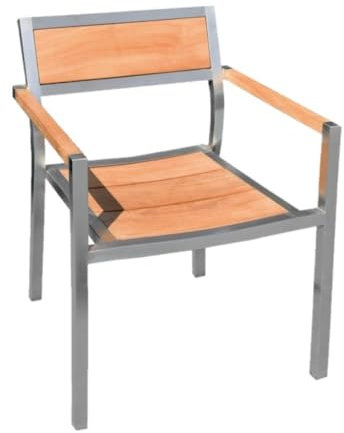Teako Design Teak Stapelstuhl Endine (Edelstahl), Outdoormöbel, FLEGT-Lizenziertes Holz, Nachhaltige Gartenmöbel, Armlehnstuhl wetterfest, Verwendungsbereich: Outdoor