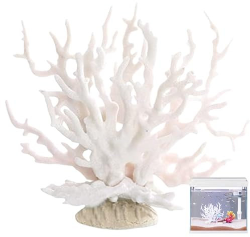 Obelunrp Korallenschmuck, 6.7x2.6 '' künstliches lebensechtiges Korallenriff, falsche Korallenschmuck, dekorative Korallenskulptur, Meerespflanzendekor für Aquarien, Fischtanks (weiß)