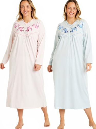 Afibel - Chemise De Nuit Longue Coton - Lot De 2 Nuit Bleu Coton Peigné - Taille : 46/48