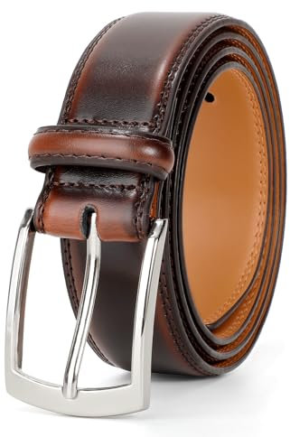 JasGood Herren Ledergürtel Klassisch Leder Gürtel für Herren Jean Business Anzug Gürtel Herren Leder mit Dornschließe 33mm Breit,Kaffee,120cm