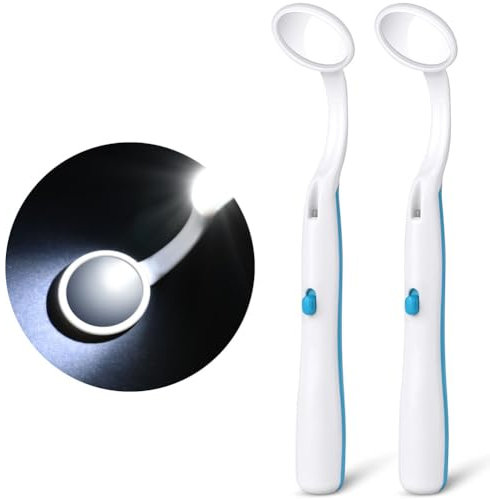 ACWOO Mundspiegel mit LED-Licht, 2 Stück Oral Dental Mirror Dentalspiegel, Zahnarztspiegel mit Anti-Fog-Beschichtung, Mund Zahn Inspektion Spiegel, Zahnpflegespiegel für Zahnpflege (Blau 2pcs)
