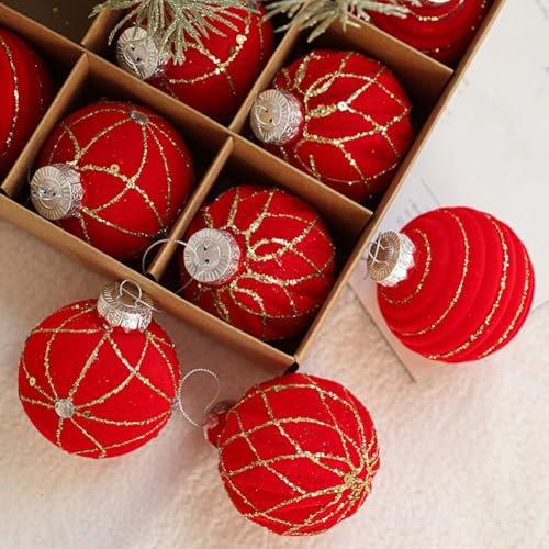 Weihnachtskugeln, 9 Stück, 8 cm, Samt-Weihnachtskugeln, hängende Dekorationen für Weihnachtsbaum, Urlaub, Hochzeit, Party (rot)