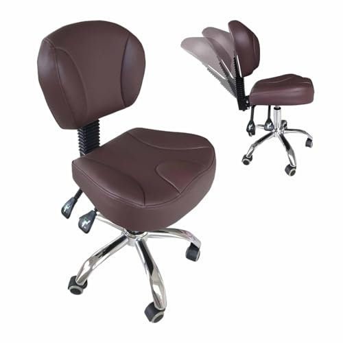 Sattelhocker aus Leder, mit Rückenlehne, für Klinik und Büro, robust und höhenverstellbar (48,3 cm 61 cm), Braun