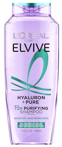 L'Oréal Paris Elvive Hyaluronic Pure Shampoo für Haut und fettige Wurzeln, dehydrierte Längen