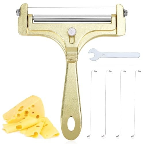 6 St Käsehobel-Set, Edelstahl Käseschneider aus Draht mit 4 Zusätzlichen Drähten und Schraubenschlüssel Handkäsehobel Butterschneider Lebensmittelhobel für Blockkäse (Frosted Gold)