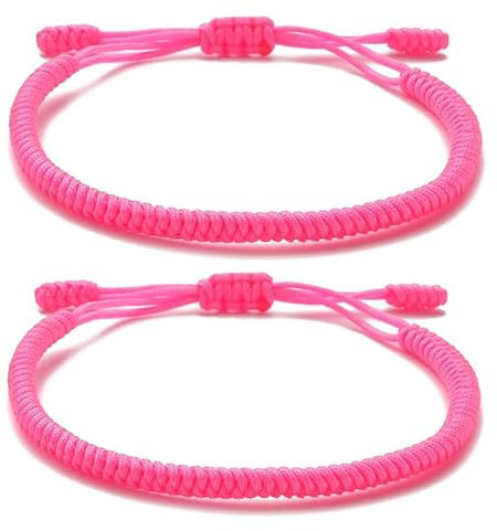ZYMGUO 2 Pulsera Tibetana Tradicional,Tejida a Mano, Nudo Budista de la Suerte, Cordón Rojo Ajustable,Para Hombre y Mujer,Nudo Tradicional Budista Amuletos de la Suerte y Protección (Rosa)