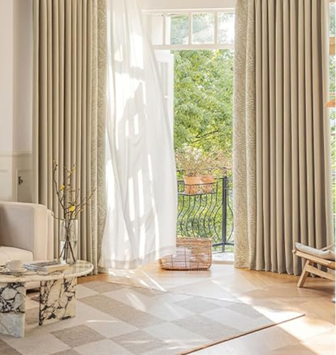 Lirzxin Blickdichte Vorhänge mit Ösen 274 cm Lang, Vorhang Verdunkelung Beige Khaki Spleißen Blätter Muster Gardinen für Schlafzimmer Wohnzimmer Kinderzimmer 137x274 cm(B×H), 2er Set