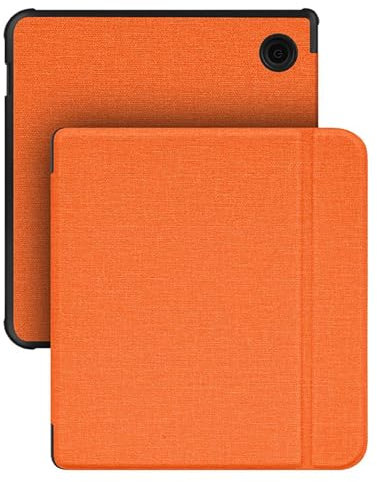 GIOPUEY Coque Compatible avec Kobo Libra H2O/Tolino Vision 5, étui en Cuir, Coque arrière en Silicone Souple [étui à Rabat] Texture Semblable à Celle de la Peau - Orange