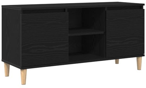 vidaXL TV-Schrank mit Holzbeinen Schwarz Eiche 102x35x50 cm