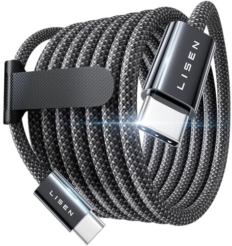 LISEN Cable USB C vers USB C, 2m 240W PD 5A Cable USBC Charge Rapide Câble Chargeur USBC Nylon Tressé pour iPhone 16 15 Samsung S25 Ultra iPad Air MacBook Pro Google Pixel 9 Xiaomi Switch PS5 Tablet