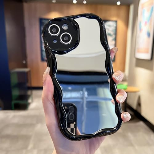 Compatible with iPhone 15 Pro Max Phone Case Cream Mirror Back Cover Cute Trendy Fresh Style Transparent Black White