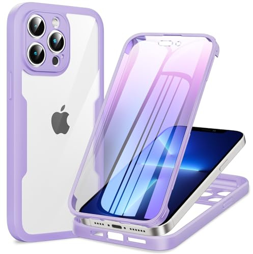 Phoona Cover per iPhone 13 Pro con Pellicola Protettiva Trasparente, Antiurto Silicone Custodia 360 Gradi Full Body Protezione, AntiGraffio Robusta Cover per iPhone 13 Pro, Viola