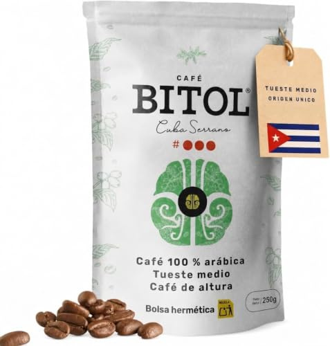 BITOL #3 Café Especialidad Cuba Serrano 100% Arábica | Café en Grano de Altura Sabor Chocolate, Jazmín, Vainilla | Tueste Natural, Cuerpo Sedoso, Baja Acidez | Ideal Espresso Cafetera Italiana | 500g