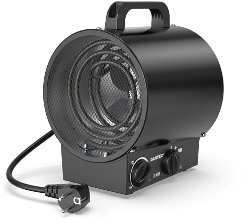 DAHTEC Termoventilatore 2000W - Stufetta Elettrica Portatile - Riscaldamento Industriale - Maniglia, Termostato e Protezione da Surriscaldamento (Nero)