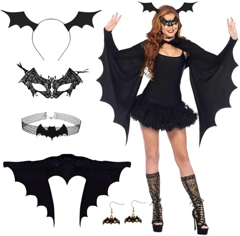 WJMY Costume de chauve-souris pour femme, costume d'Halloween pour femme | Costume de carnaval, ailes de chauve-souris et autres accessoires, tenue de fête sexy et effrayante pour adulte