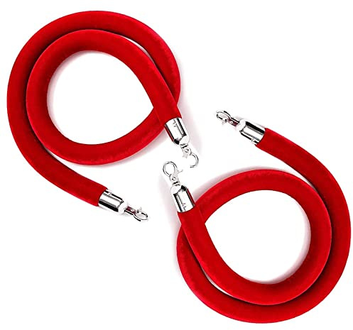 MEYINGOU Corde de Support en Velours, Corde de sécurité en Velours de 1,5 m, Corde Rouge for cinémas, inaugurations et hôtels(Red Silver Hooks,10ft/305cm)