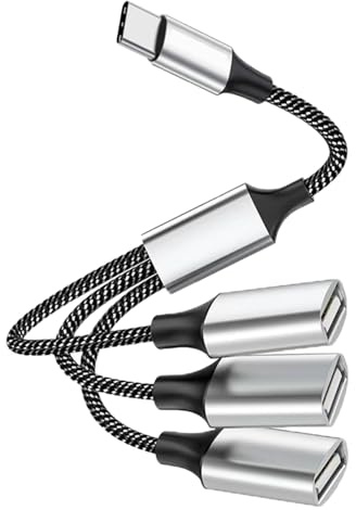 Powice USB C Splitter 1 auf 3, USB C auf USB Adapter Verteiler, 3-Port USB 2.0 Hub Kabel für Datenübertragung und Aufladen, Kompatibel mit Laptop, PC, MacBook, Tablet – Silber