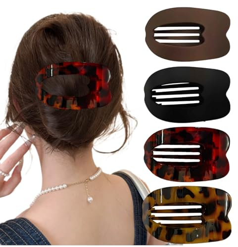 Jimmidy Flache Haarspangen für Damen, französische große matte, rutschfeste Haarklammern für dickes oder dünnes Haar (roter Leopardenmuster, gelber Leopardenmuster, Schwarz, mattes Dunkelbraun), 4