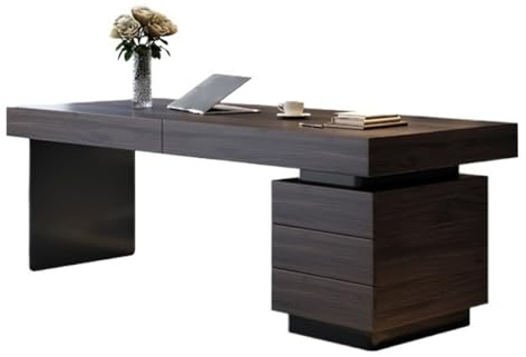 ZENGXJYCQINGJIANG Gaming Desk Office Executive Desk with Storage Drawer, Modern Wooden Study Writing Workstation with Charging Outlets(M)