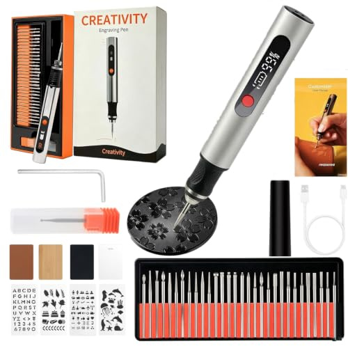 Engraving Pen Tool Kit,Cordless Rechargeable Engraver Pen Multi Tool | with 31 Bits& 4 Stencils,3 Speed Adjustable Speed Electric Engraving Tool for DIY Etching on Metal Wood Glass Plastic