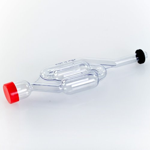 Gärröhrchen aus Kunststoff mit 2 Wasserkammern sowie einer passenden Gummimuffe
