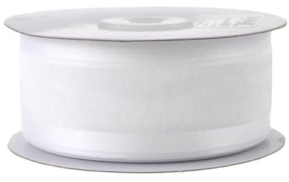 White Organza Ribbon Two Striped Satin Edge 1-1/2 Inch 25 Yards by BBCrafts