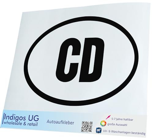 INDIGOS UG Auto Aufkleber Auto - 160x110 mm - Kongo CD - schwarz - Selbstklebender Sticker für Auto, Fenster, Bus oder LKW - UV-beständig & wetterfest