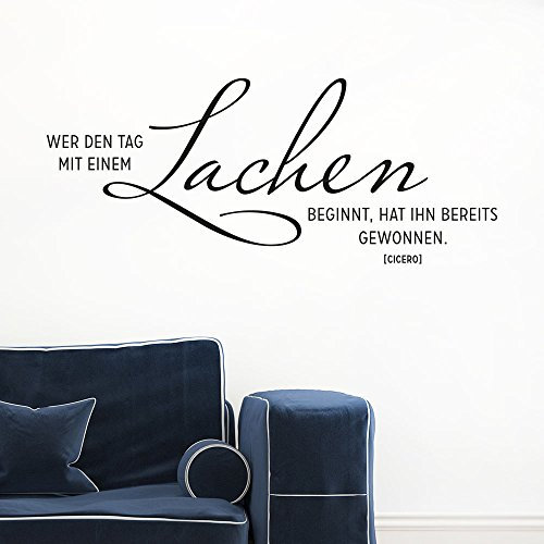 KLEBEHELD® Wandtattoo Wer den Tag mit einem Lachen beginnt, hat ihn bereits gewonnen. | Wandzitat Spruch | Farbe braun, Größe 60x25cm
