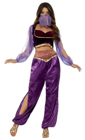 Smiffys Arabische-Prinzessin-Kostüm, Violett, mit Hose, Oberteil und Gesichtsschleier