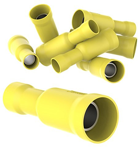 AUPROTEC 100x Rundsteckhülsen 4-6 mm² gelb Vollisoliert PVC weibliche Quetschverbinder FRD Kabel Verbinder aus Messing verzinnt