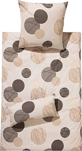 REDBEST Bettwäsche-Set Renforcé Kreise, Bettbezug, Kissenbezug braun Größe 40x80 cm / 155x220 cm - herrlich weich, strapazierstark, mit Reißverschluss (weitere Farben, Größen)