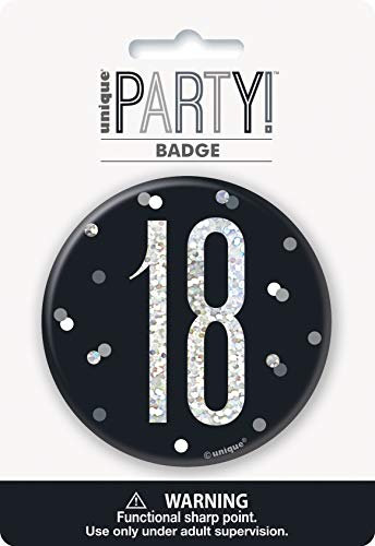 18. Geburtstags-Anstecker - 7,5 cm - Glitzer Schwarz & Silber Geburtstag