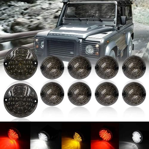 NSLUMO 10-teiliges Komplettes LED Lichtset für La.nd Ro.ver Defender 1990–2016 – Rückleuchten, Nebelschlussleuchten, Rückfahrleuchten, Seitenlichter (Rauchglas)