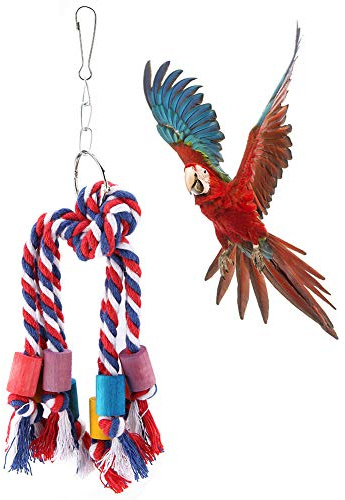 HEEPDD Vogel-Kauspielzeug aus Baumwollseil, Bunte Knoten-Block-Hängeschaukel für Graupapageien, Amazonen, Wellensittiche, Nymphensittiche