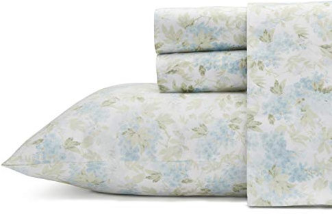 Laura Ashley Queen-Bettwäsche-Set aus weichem Baumwoll-Satin, glatt, atmungsaktiv (Rena Teal, Queen)