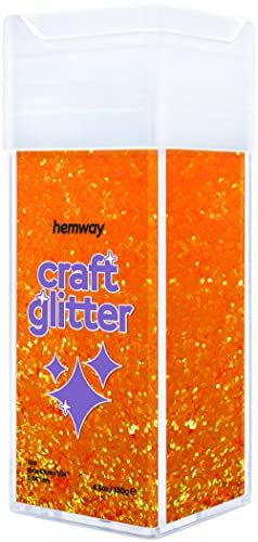 Hemway Premium Craft Glitter Shaker - Fluorescent Orange | 130g Extra Chunky Metallic Flake Sequins for Resin & Epoxy Crafts | Craft Supplies for Festival, Tumblers, Body, Face, Eye & Nail Art