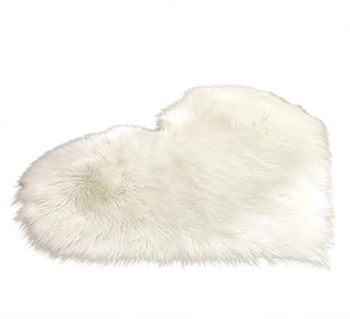 Area Rug Carpets Soft,30x40cm Love Heart Shape Plush Rug Anti-Slip Carpet Door Mat Home Bedside Decor - White