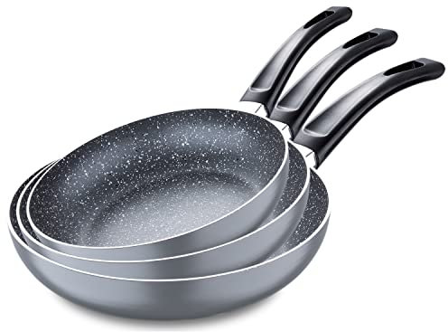 San Ignacio Soul Marble | Juego de Sartenes Antiadherentes | 3 Piezas de 16, 20 y 24 cm de Diámetro | Aluminio Prensado | Juego de Sartenes de Color Gris | Aptas Para Todo Tipo de Cocinas