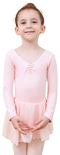 Tancefair Ballettkleidung Mädchen Ballettkleid Kurzarm Langarm Baumwolle Balletttrikot Ballettanzug Tanzkleid Tanzbody mit Chiffon Rock Tütü