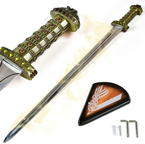 Swords and more Vikings - Schwert der Könige – Ragnar Lothbroks Wikingerschwert mit Wandtafel aus Holz, 100 cm Gesamtlänge, Metallschwert für Cosplays, Sammlungen & als Geschenk