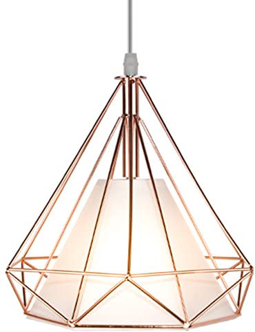 STOEX Lustre Suspension industrielle 25cm, Plafonnier Lampe de Plafond Abat-Jour Cage Diamant Corder Ajustable(Or rose)