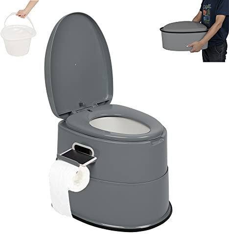 Alightup Toilette Camping Toilette Seche Pot de Chambre Adulte Couverde Portable avec Porte Papier Hygiénique Tapis Antidérapant pour Camping Voyage Gris
