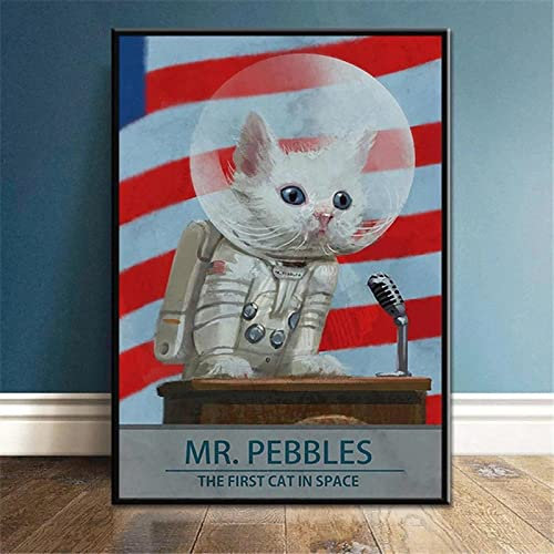 XUSANSHI Deko Wand Bild Space Cat Fallout Mr Pebbles Posterdruck Malerei Wandkunst Leinwand Wandbilder für Wohnzimmer Wohnkultur 60x90cm