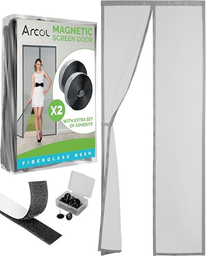 ARCOL Zanzariera Magnetica 80x250 cm Premium in Fibra di Vetro - Stop Zanzare in 3 Min., Rete Ultra-Fine Anti-Insetti, Chiusura Automatica con Magneti & Pesi, Nastro a Strappo Extra-Largo (Grigio)