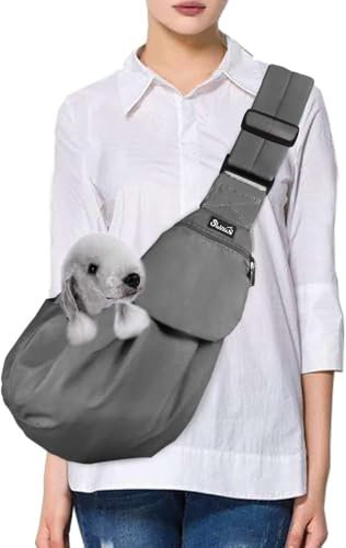 SlowTon Hundetragetasche, Haustier Hundetasche mit verstellbarem, gepolstertem Schultergurt und Fronttasche Tragetasche Hund für Spaziergang Aktivitäten im Freien und Ausflüge(Grau)