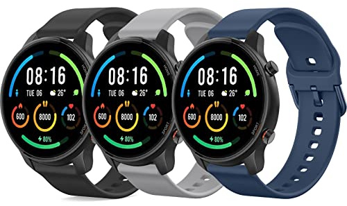 Tobfit 3 Piezas Correa de Silicona Compatible Con Xiaomi Mi Watch/S1/S1 Active/Color Sport, 22mm Pulseras de Repuesto Deportivo Ajustable Snap-On