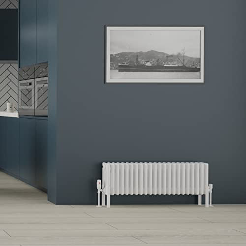 Warmehaus 300x1010mm White Traditional Horizontal Radiator Cast Iron Style 4 Column Bathroom Radiator Heater