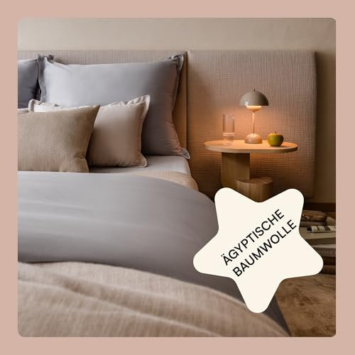 Amqua Mako Satin Bettwäsche Set 200x220cm + 80x80cm (2X Kissenbezüge), 100% ägyptische Baumwolle (Zertifiziert), grau/hellgrau