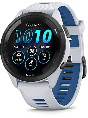 Garmin Reloj inteligente Forerunner 265 para correr, pantalla AMOLED colorida, métricas de entrenamiento e información de recuperación, Whitestone y azul marea